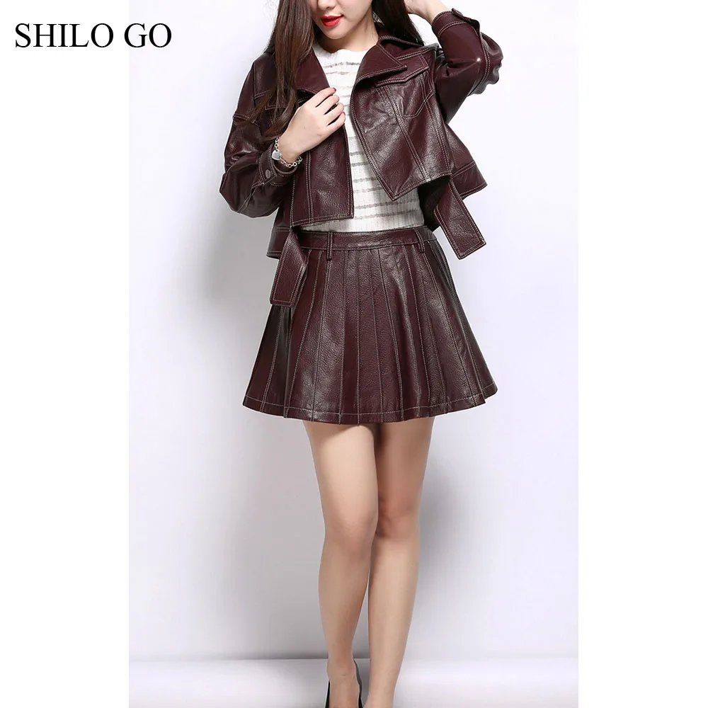 Женский кожаный костюм SHILO GO Осенний модный из натуральной овчины с отворотом и