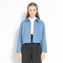 Весенняя модная женская джинсовая куртка в стиле Харадзюку, короткое пальто с отложным воротником и длинным рукавом, приталенные женские куртки с вышитым буквенным принтом