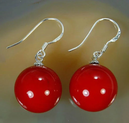 

10mm Round South Sea Red Shell Pearl 925 Sterling Silver Dangle Earring JBJJHJ55