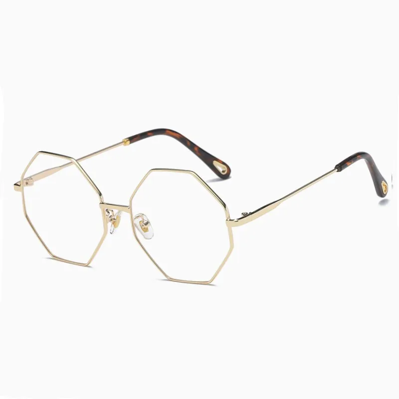 Шестигранные Квадратные прозрачные очки, женские очки, модные брендовые Дизайнерские мужские прозрачные очки с плоским верхом в металлической оправе - Цвет оправы: GOLD