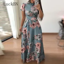S-5XL размера плюс длинное платье Макси женское платье с цветочным принтом на шнуровке на молнии сзади большое свободное облегающее платье осеннее богемное платье