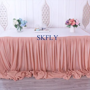

CL071D gorgeous custom made 2019 new fancy wedding long drape pleated table skirt with velcro