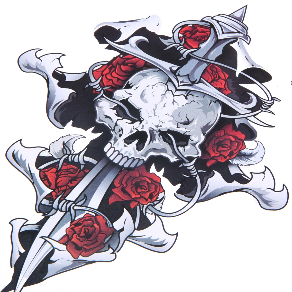 1 Sheet Red Rose Skull Self-adhesive Sticker Funny Decal Motorcycle Decoration For Auto Motorbike Motocross Scooter