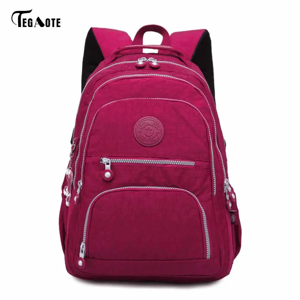 Dark red TEGAOTE, школьный рюкзак для девочек-подростков, Mochila Feminina, женские рюкзаки, нейлоновый водонепроницаемый повседневный рюкзак для ноутбука, женский рюкзак - Цвет: Dark red