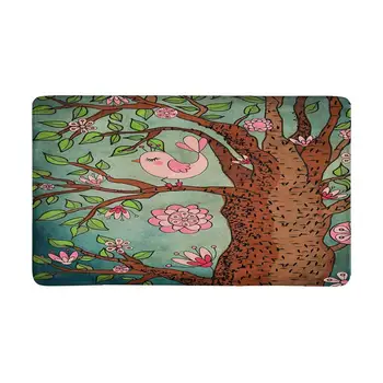 

Cute Bird Perched on Flowering Tree Doormat Anti-Slip Entrance Mat Floor Rug Indoor Door Mats Home Decor, Rubber Backing
