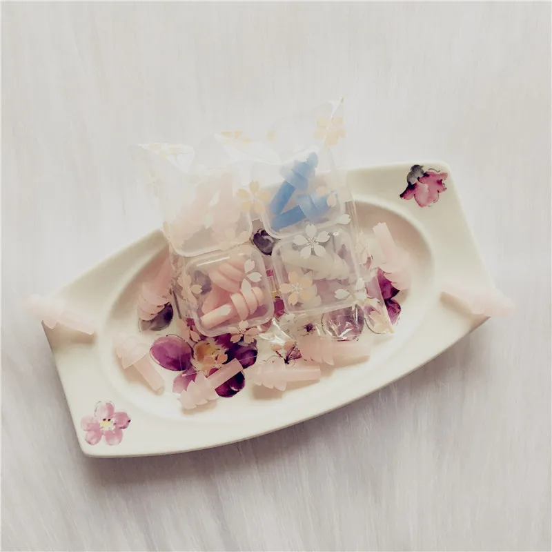 New 4pairs Sakura Pink Silicone Ear Plugs Anti Noise Snore Earplugs