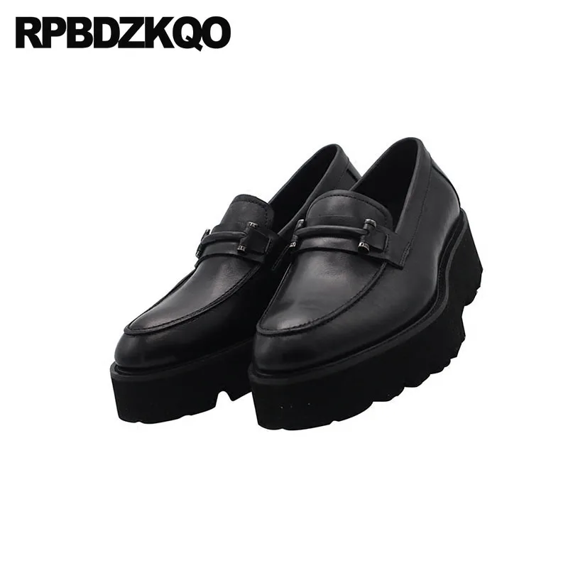 Kuh 2018 Schwarzes Mode Plattform Schuhe Müßiggänger Auf Slip Ferse Leder Marke Männer Atmungs Neue Hohe Beliebte Runway Sommer Creepers Schwarz wBpOxEnq