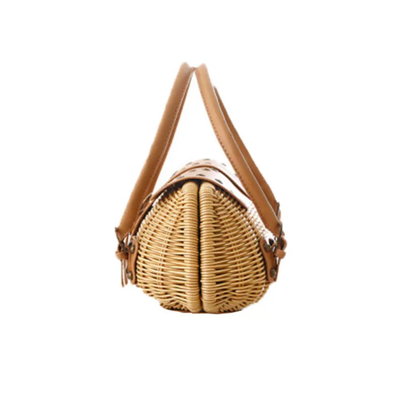  Patch Mini Bag Straw Bags New Personality Brass Canes Rattan Straw Bags Japanese Rivets Handkerchie