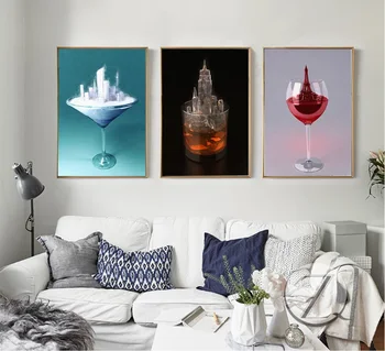 

Nordic Creative Glass Building 3 Pieces Decorative Painting Wall Art Print Picture Canvas Painting for Living Room No Framed