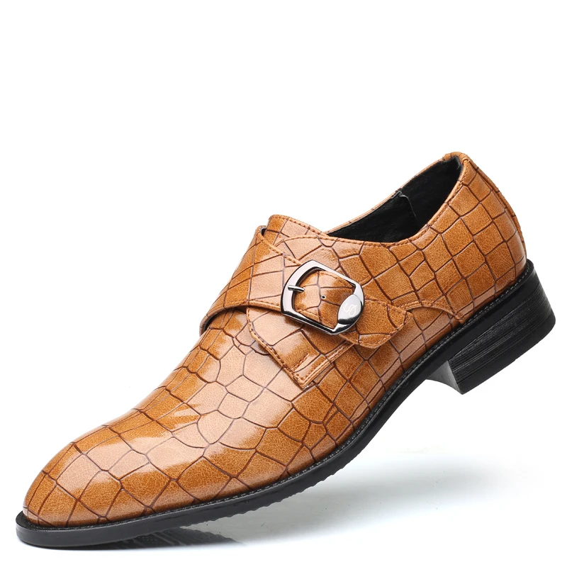 

Hot Big Size Fish-Scale Pattern Men's Genuine Leather Shoes Mens Side Buckle Comfortable Shoes Slip-On Office Wedding Male Shoes
