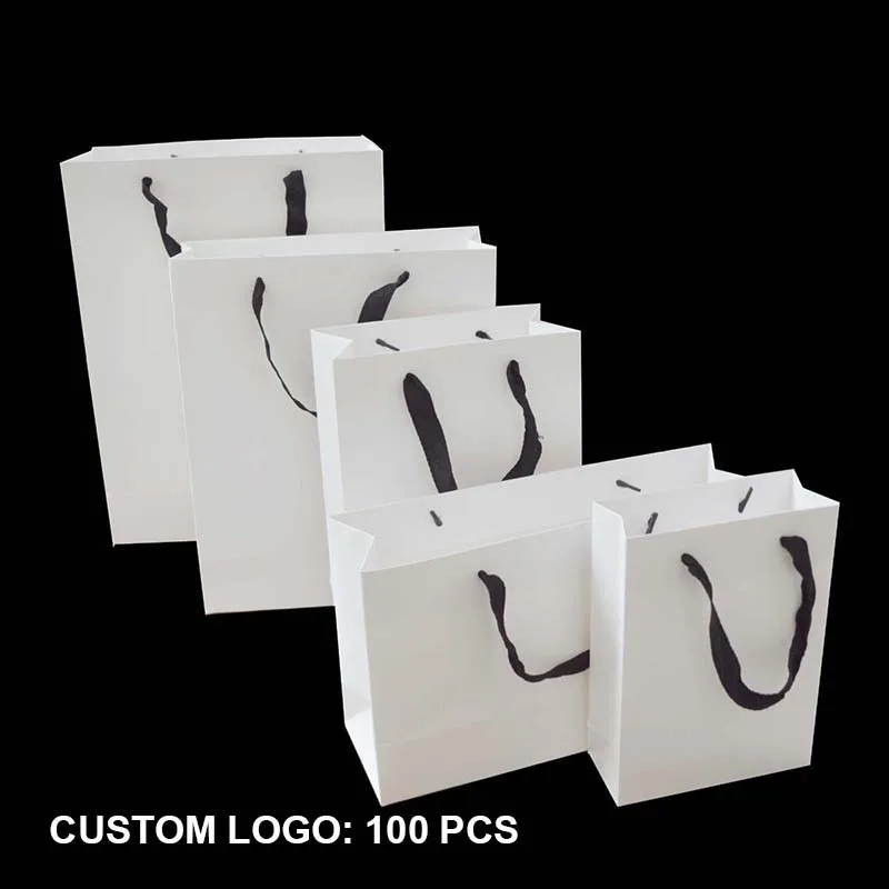 

10Pcs 200g Paper Gift Bag Custom Logo Gift Bag Paper White Gift Bags With Handles Printed Party Favor Bags Wedding Dropshipping