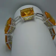 Услуги доставки Викторианский удивительный квадратный желтый кристалл 925 серебряный браслет