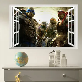 

cartoon ninja turtle wall decals 3d vivid window children bedroom home decor mural art pvc wall stickers boys gift poster