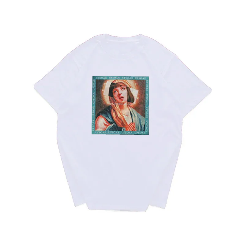 

Streetwear Funny Men's T-Shirts 2019 Virgin Mary Printed 100% Cotton Men/Women Short Sleeve T shirts Hip Hop Tops Tees Summer