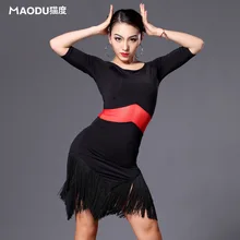 Латинские танцы сексуальная одежда ледяная юбка с длинными рукавами латинское танцевальное платье женская зимняя одежда латинский сценический костюм платье с кисточками