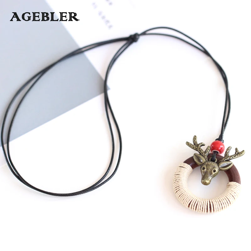 

New Women Necklaces Creative Personality All-match Female Elk Pendant Necklace Fashion Jewelry Gifts for Girl Wood Circle