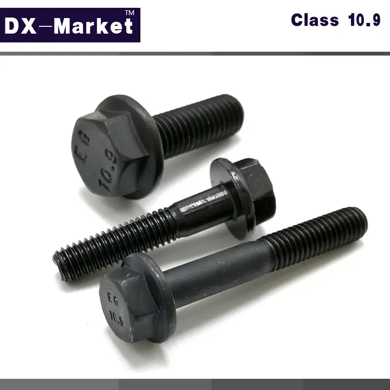 

m10*20 , 10pcs , m10 flange bolt , Black Metal Hex Head Flange screw , Metric thread hex bolt