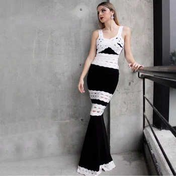 

2017 Newest Elegant Jacquard Women Dress Rayon Celebrity Party Dresses Vestido Sexy Hollow Out Mermaid Maxi Long Bandage Dress