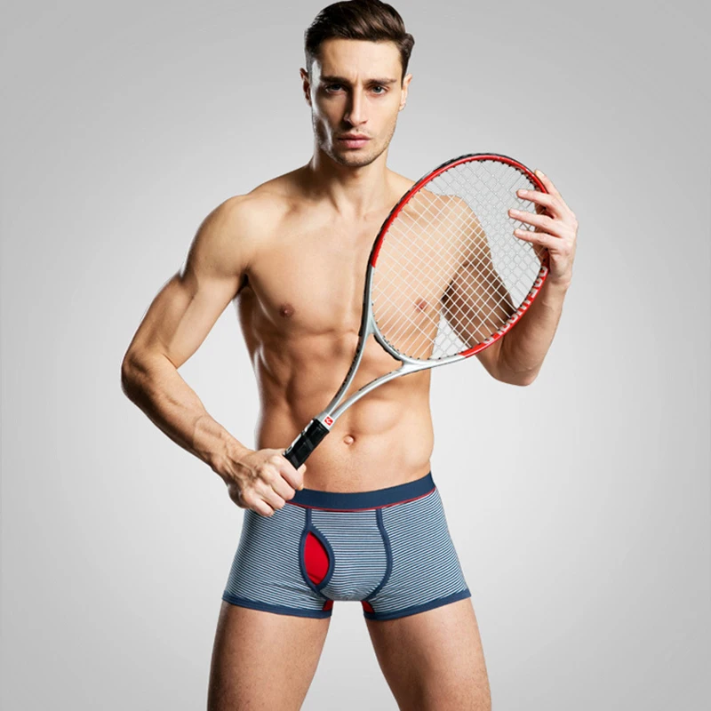 

New Arriving POLIPOPO 95% cotton men's underwear comfortable Boxer sexy striped pants men's mid-waist U convex opening Shorts