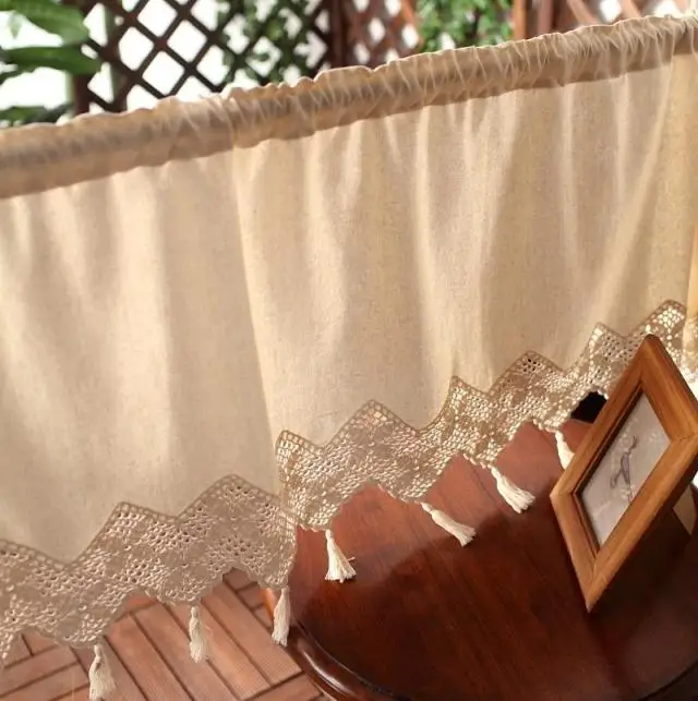 

Kitchen Curtains Handmade Cotton Linen Curtain with Crochet Tassel Short Coffee Curtain Window Valance Curtains for Living Room