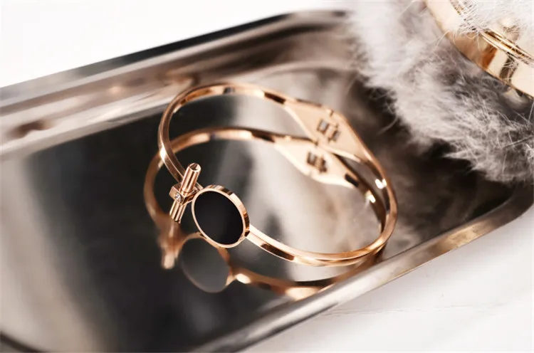 YUN RUO модный бренд розовое золото цвет черный круглый браслет европейский стиль 316L нержавеющая сталь ювелирные изделия для женщин девочек