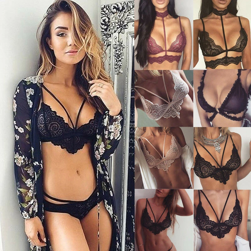

2019 New Choker Floral Lace Strappy Harness Party Bralet Unpadded Bra Top Sexy Lingerie