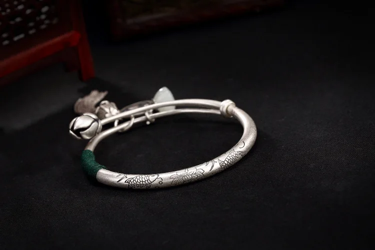 Бесклеевой настоящий 990 чистый серебряный браслет с цепочками и кисточками для женщин, талисманы на запястье с пуш-апом, браслеты из нефрита и лотоса, хорошее ювелирное изделие