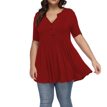 

Women's Plus Size Solid loose V-neck T-shirt Summer Fashion Tops Tee Shirt For Ladies short-sleeved Big Size ladies' clothing
