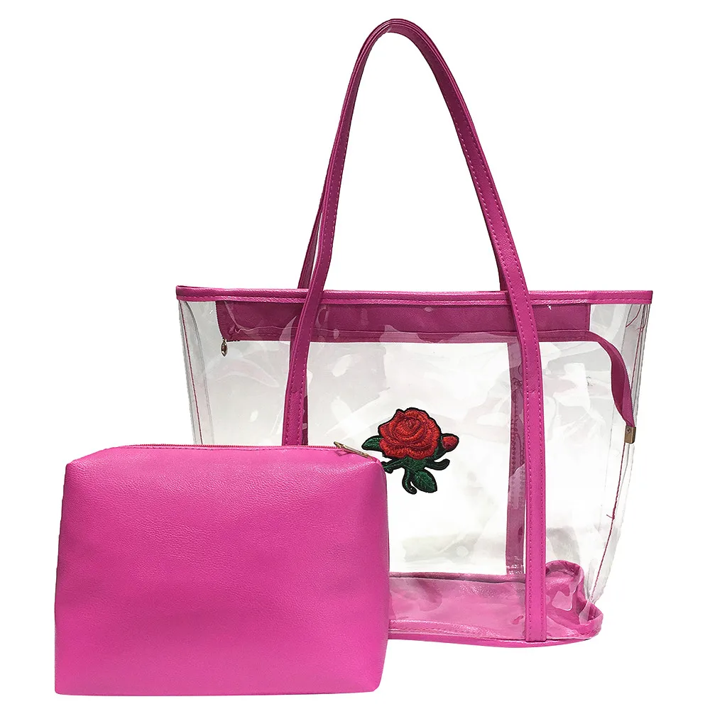 

Large Transparent Tote Shoulder Bags Beach Bag Popular Style Fashion Women Candy Color Totes Clear Transparent Handbag