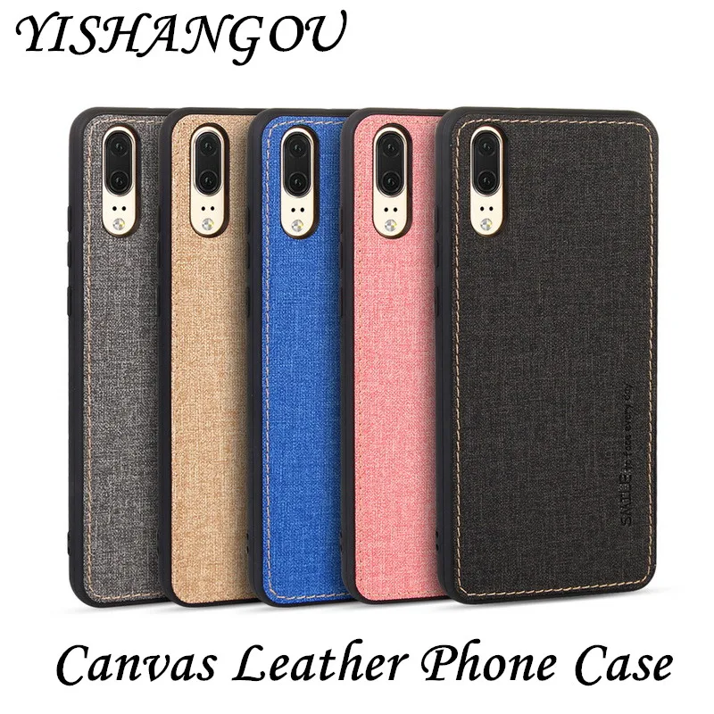 

YISHANGOU Canvas Style Leather Case For Huawei P20 Pro Soft Silicon Full Cover Protect Shockproof Cover For Huawei Mate 9 10 Pro