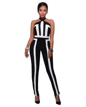 

Plus Size 2018 Casual Sexy Halter Womens Jumpsuits Summer Fashion Patchwork Backless Jumpsuit