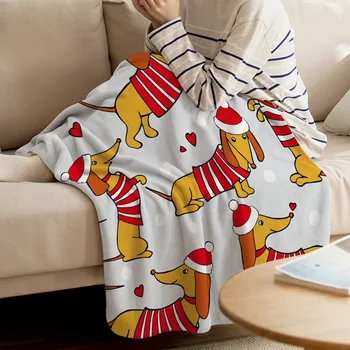 

The Dachshund Christmas Dog Winter Throw Blanket Cartoon Style Dramatic Gesture Warm Microfiber Blanket