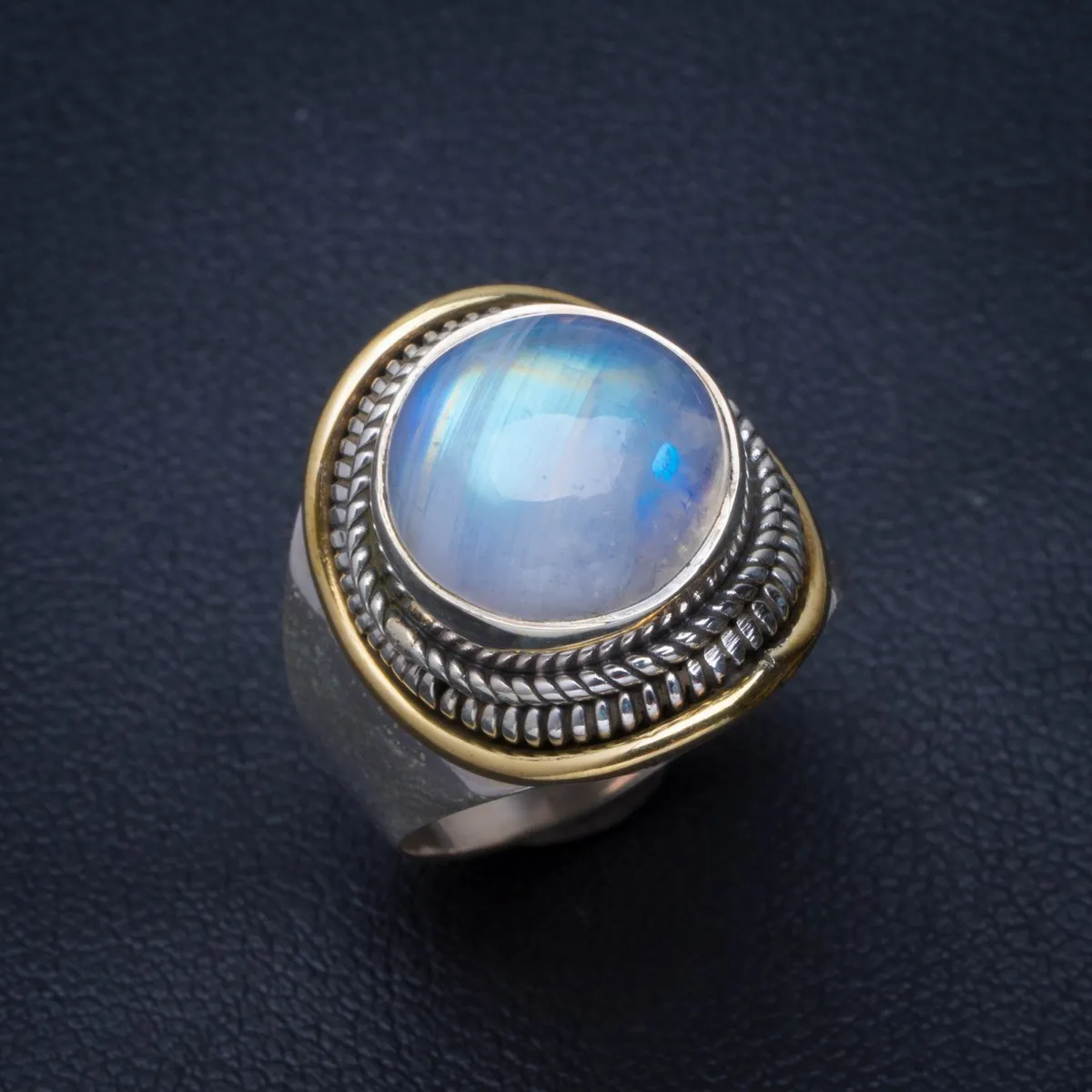 

Natural Rainbow Moonstone Handmade Unique 925 Sterling Silver Ring 5.75 B1402