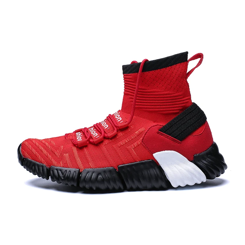 Man Sneakers Sports Shoes Leather Running Shoes Black/Red Jogging