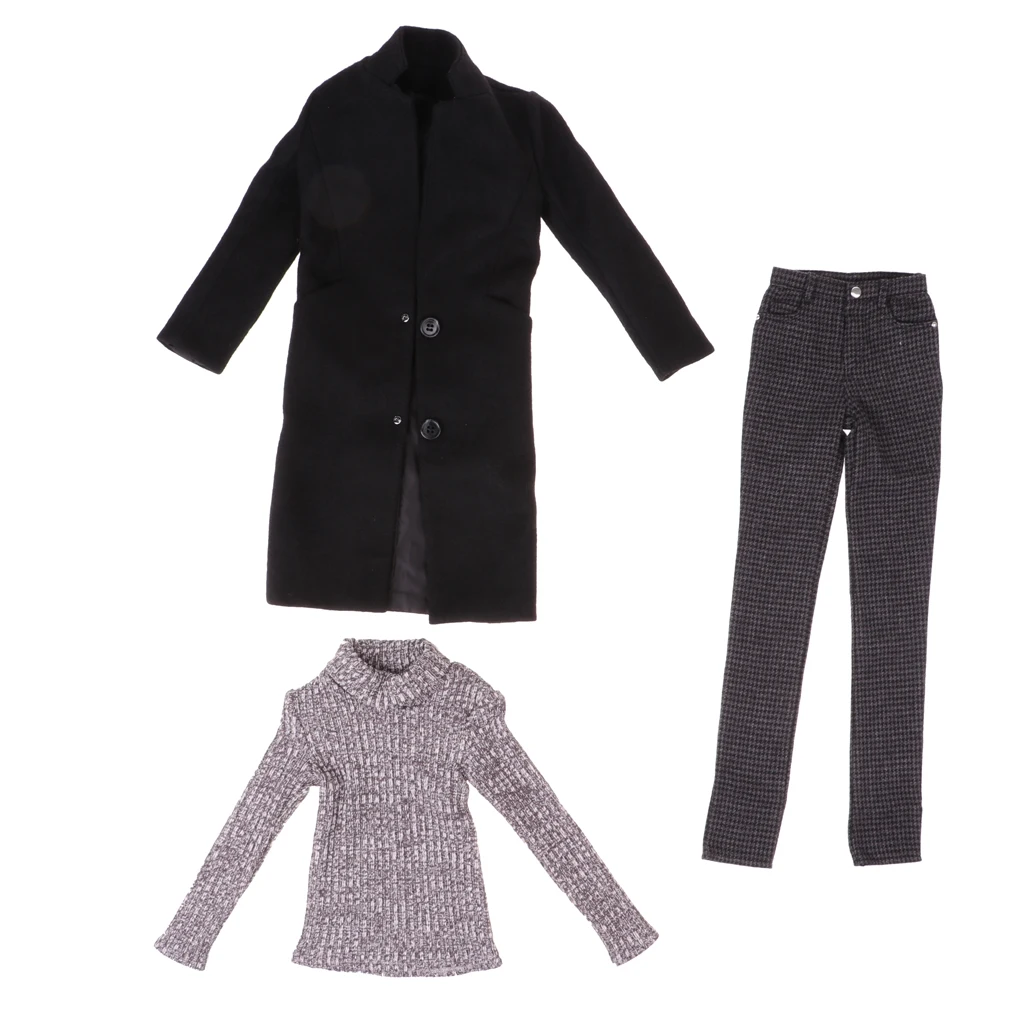 Black Overcoat Sweater Pants for 70cm Uncle BJD Doll