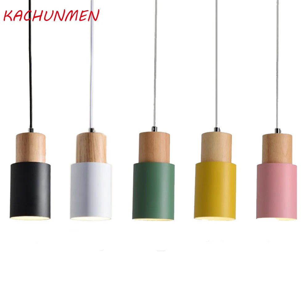

Designer Nordic simple Wood Pendant Lights led hang lamp Colorful Aluminum fixture Kitchen Island bar hotel home decor E14