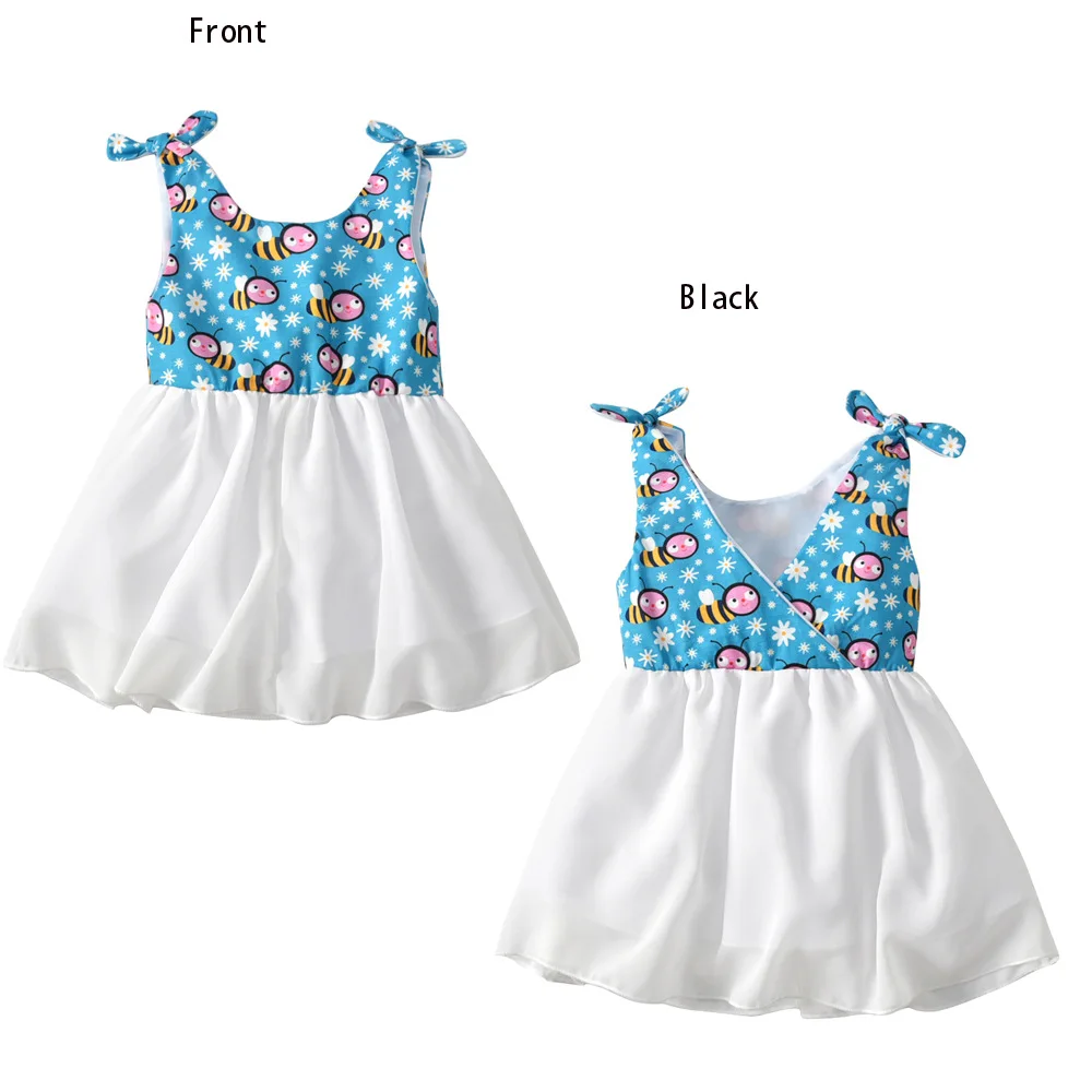 AMISSA/летнее платье для девочек Одежда для маленьких девочек жилет с бантом и рукавами Хлопковое платье с цветочным принтом Детские платья для Girls1-5 лет