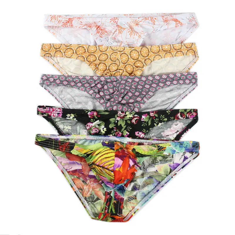

5Pcs/Lot Men Mini Bikini Briefs Sexy Fetish Underwear Lingerie Gay Floral Printed Bulge Pouch Jockstrap Panties Modal Underpants