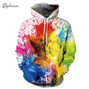 

Qybian Hoodies Men 2018 Brand Male Long Sleeve Color graffiti Mens 3d Print Sweatshirt Hip-hop Style Hoodie Tracksuit Unisex top