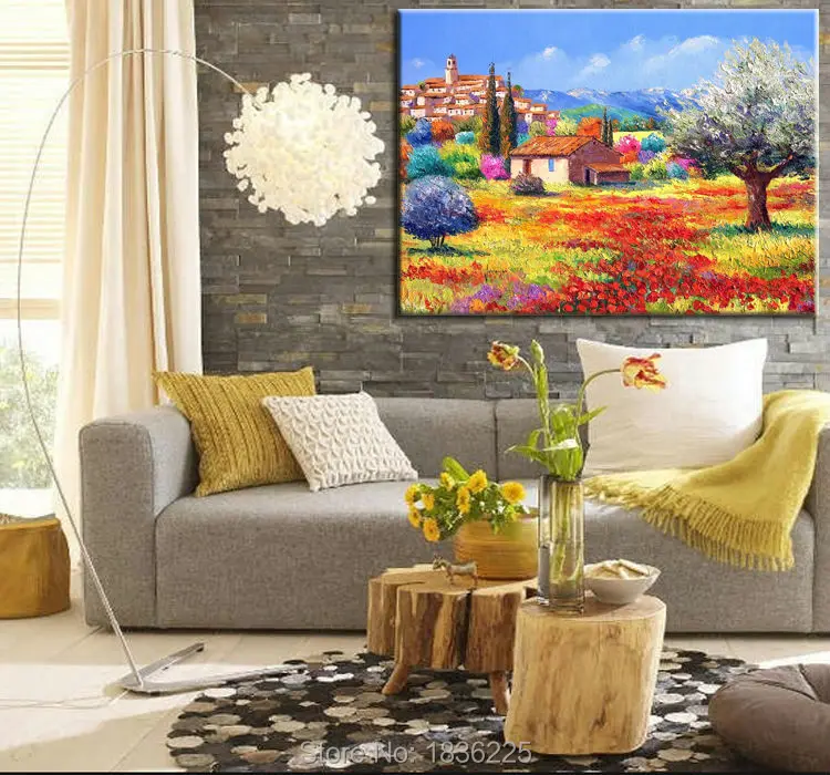 

hand-painted art painting on canvas for sale mountain landscape paintings with small village house decoration products for home