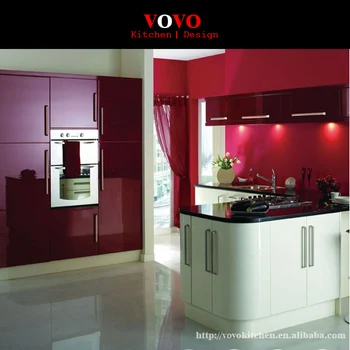 

High gloss red lacquer kitchen cabinet designs