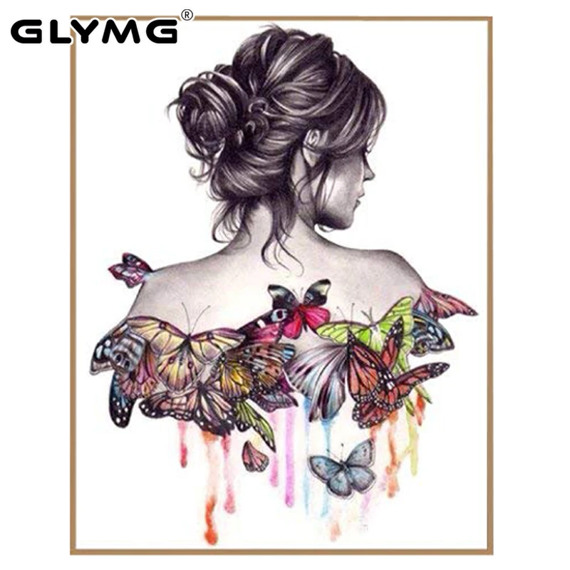 GLymg Diy Lady Butterfly Back View Diamond Painting Cross Stitch Full Square Drill European Home Decor Rhinestones Embroidery | Дом и сад