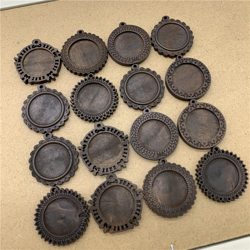 

5Pcs 25mm Glass Cabochon Wood Material Cameo Base Setting Jewelry Findings DIY Pendant Bracelet Accessory