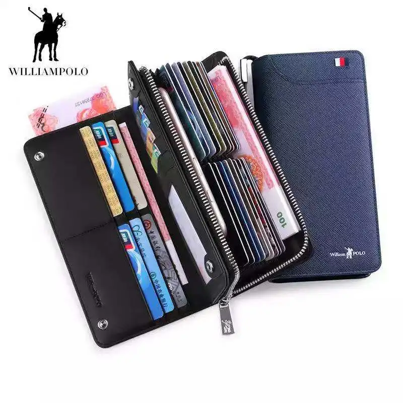 

Genuine Leather Wallet Men Long Zipper Luxury Clutchbag Credit Card Holders Purse Business Fashion Design for Phone WilliamPOLO