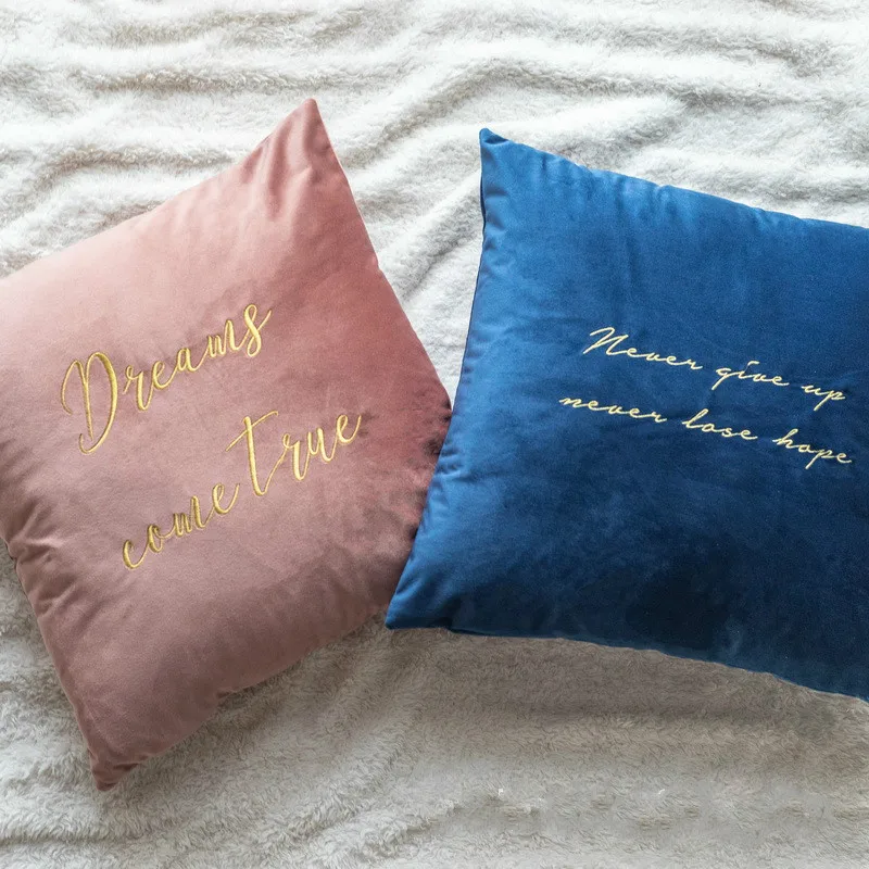 

Velvet Sofa Decorative Pillow Cushion Cover Letter Embroidery Craft Pillowcase Living Room Office Bed Backrest Dutch Cashmere