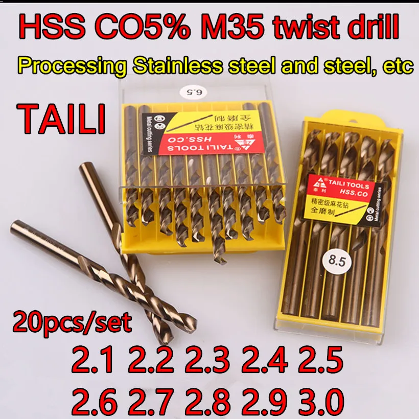 2 1 3 4 5 6 7 8 9 0 мм 20 шт./компл. HSS Co5 % M35 сверла из нержавеющей стали и |Сверла| |