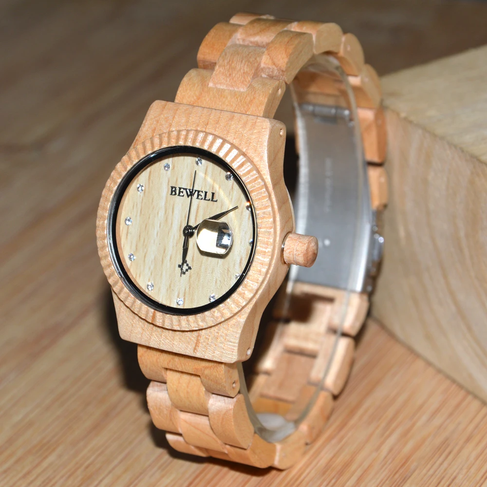 

2018 BEWELL Top Gift Wooden Watches 100% all Wood Strap Unique Handmade Wood Quartz Watch with Calendar 064A