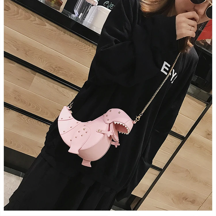 Модная Кожаная Мини сумка-мессенджер с заклепками и дизайном динозавра, женская сумочка на цепочке, женская сумка на плечо, подарок