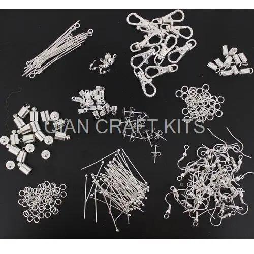 

Excellent Craft Kits - Jewellery Making Starter Kit - Findings, Beads, Silver rhodium Plated combo sampler or specified colors