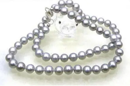 

Free Shipping >>>>> Genuine 6.5-7mm AAA+ round gray akoya sea pearl necklace silver clasp 18